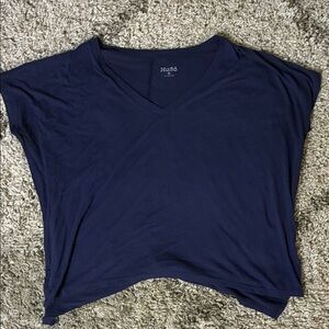 Mudd Women's Soft Deep Blue Cropped V-Neck Tee - Timeless